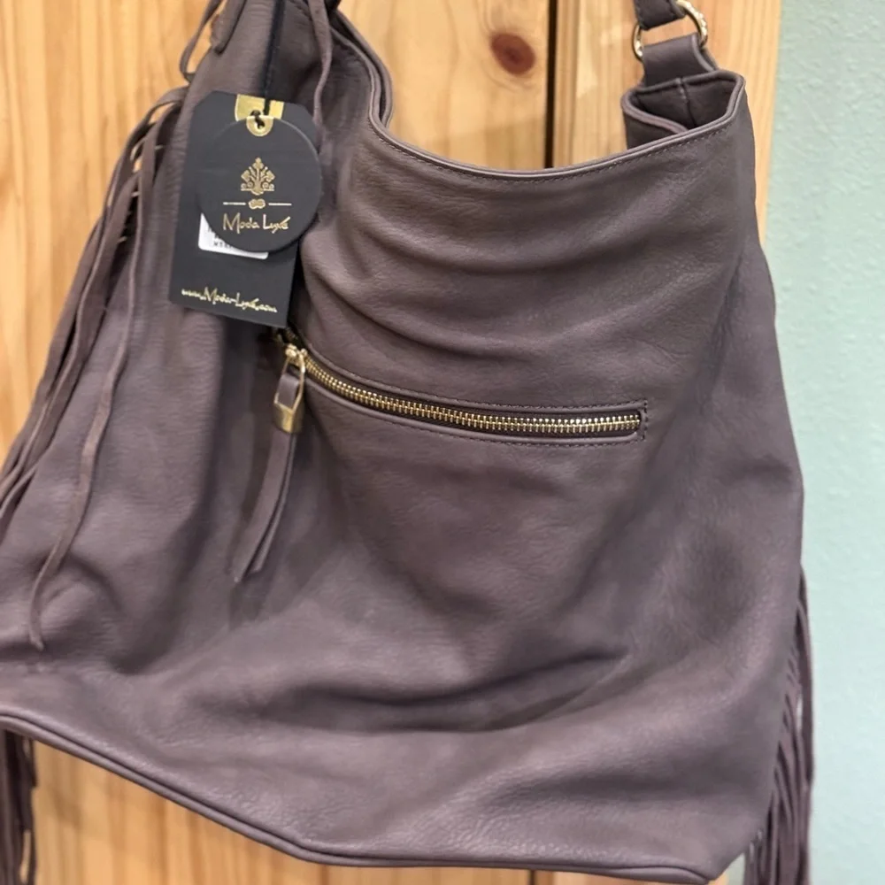 Women's Suede Fringe Hobo Bag - brown